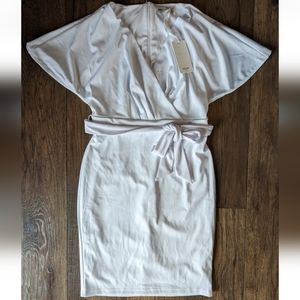 Grace Karin White Flutter Sleeve Pencil Dress W/ Tie & Fully Lined Size Med NWT!